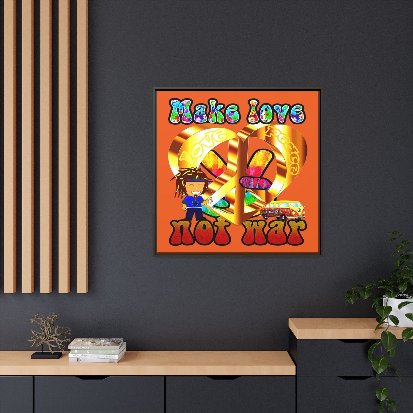 love peace - framed canvas art (orange)