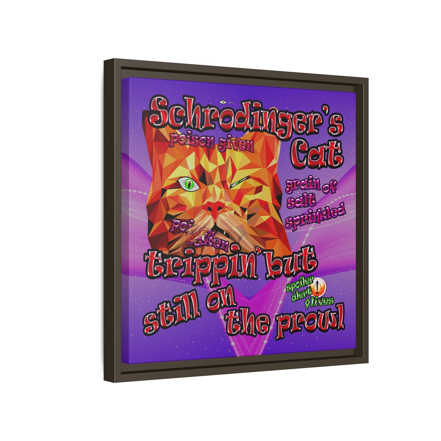 schrodinger's cat - framed canvas art (purple-pink wave)
