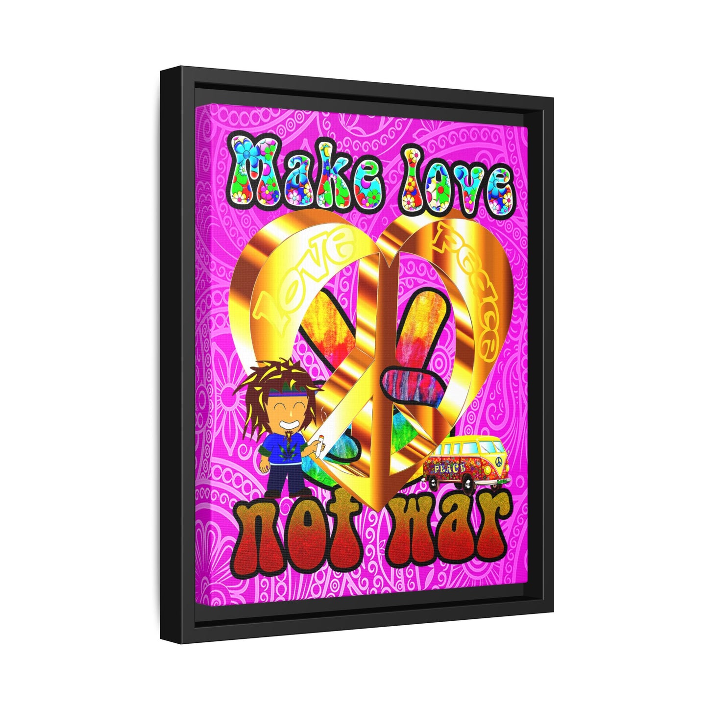 love peace - framed canvas art (pink swirl)