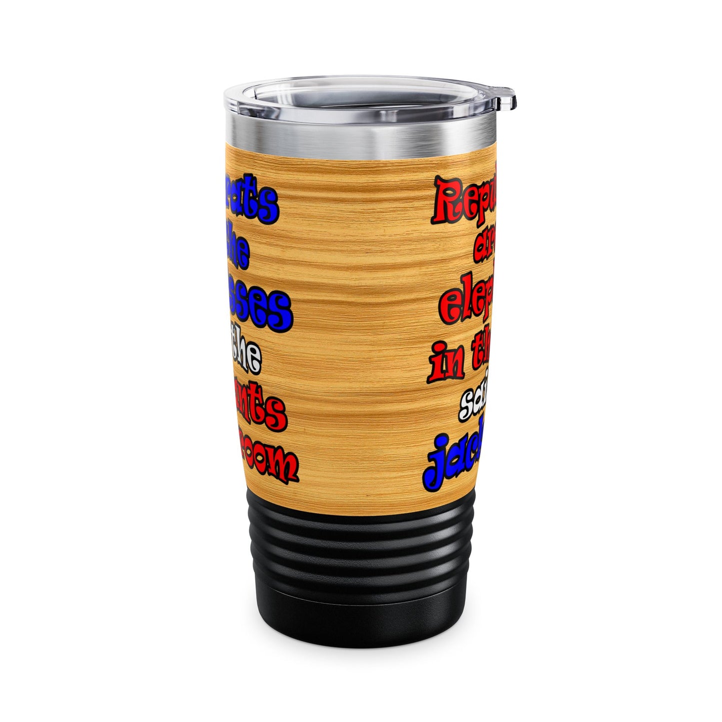 donkeys and elephants - Ringneck Tumbler, 20oz (butterscotch wood finish)