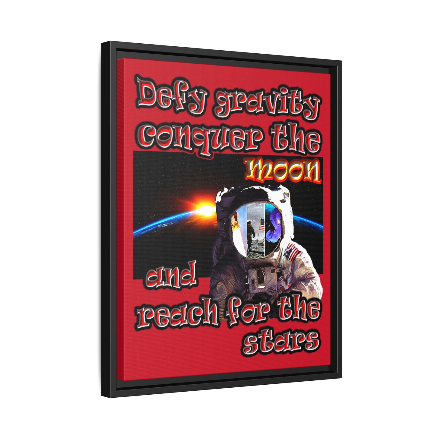 defy conquer reach - framed canvas art (dark red)