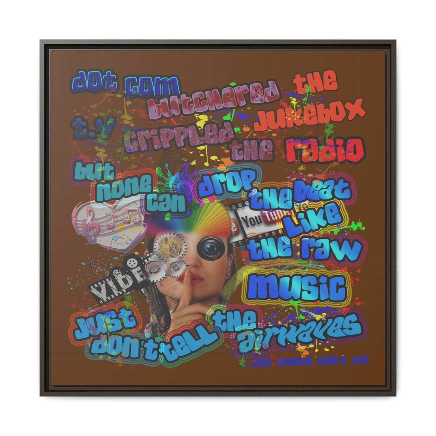 drop the beat - framed canvas art (brown)