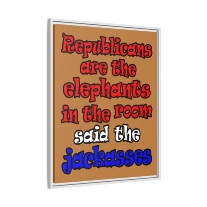 donkeys and elephants - framed canvas art (light brown)