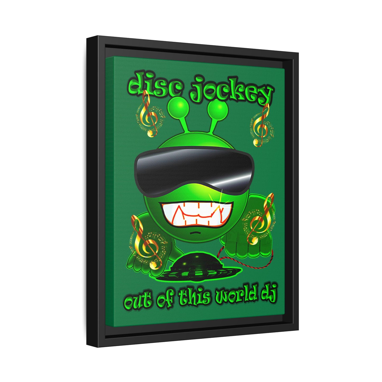 disc jockey - framed canvas art (dark green)