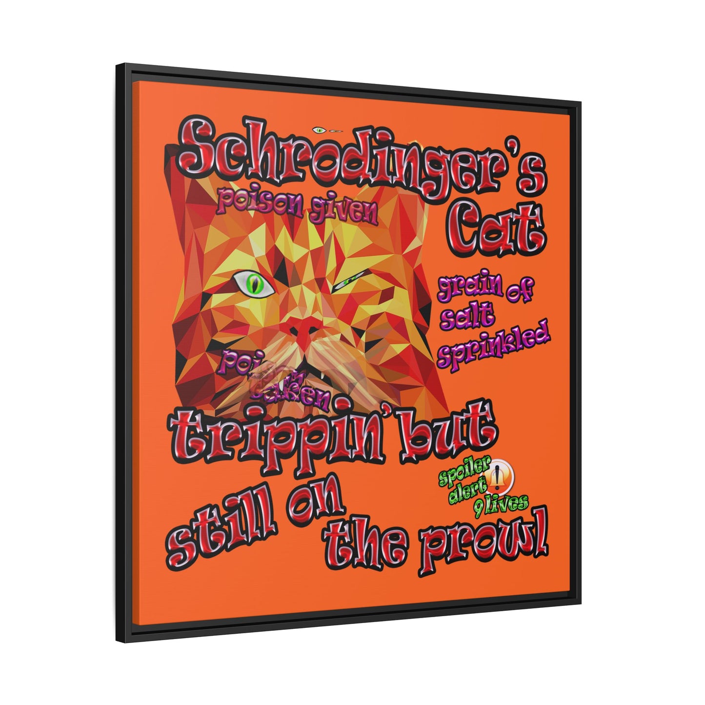schrodinger's cat - framed canvas art (orange)