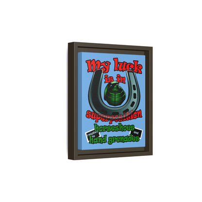 my luck - framed canvas art (light blue)