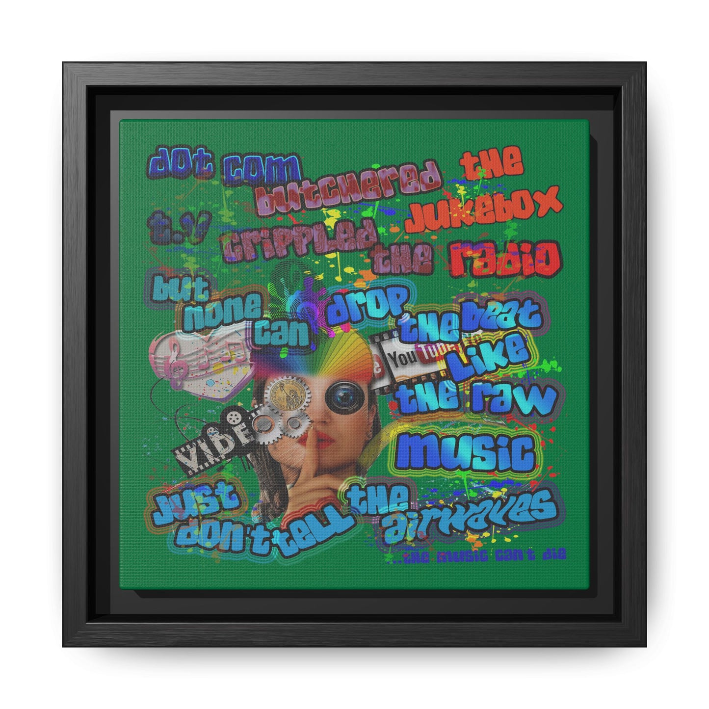 drop the beat - framed canvas art (dark green)