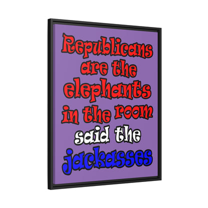 donkeys and elephants - framed canvas art (light purple)