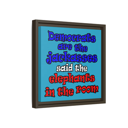 donkeys and elephants - framed canvas art (turquoise)