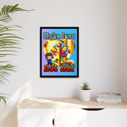 love peace - framed canvas art (light blue-purple wave)