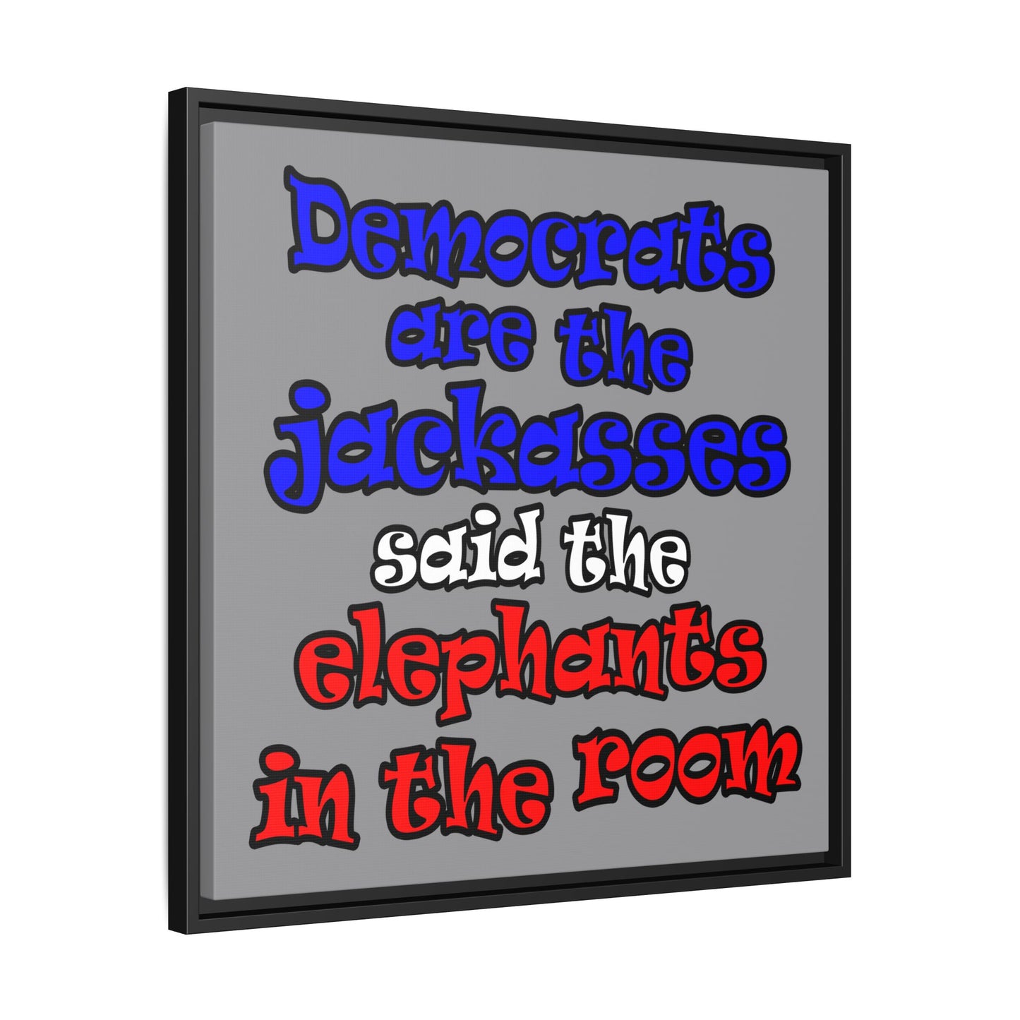 donkeys and elephants - framed canvas art (grey)