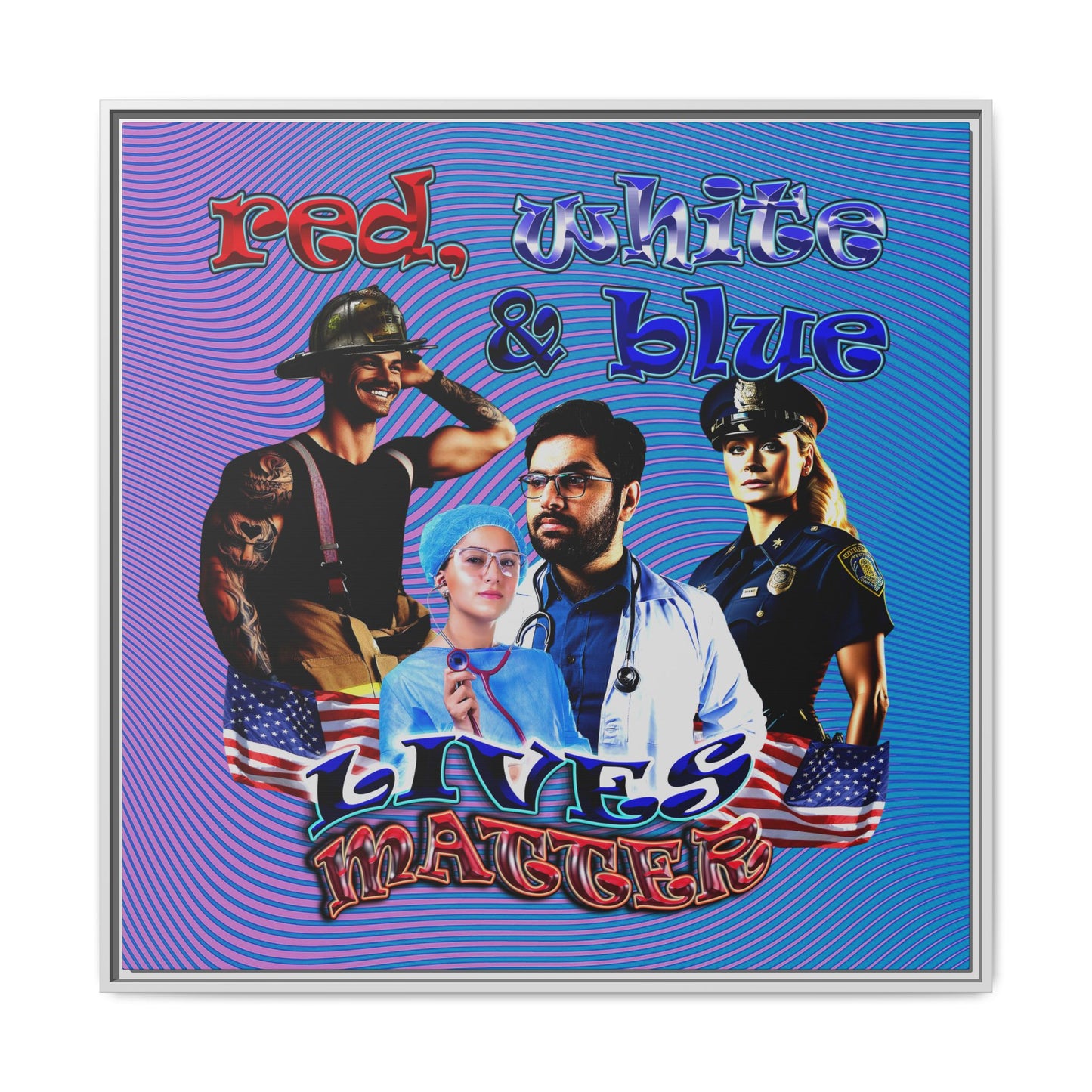 rw&b lives matter - framed canvas art (light blue-purple wave)