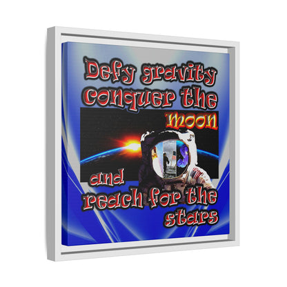 defy conquer reach - framed canvas art (blue-white wave)