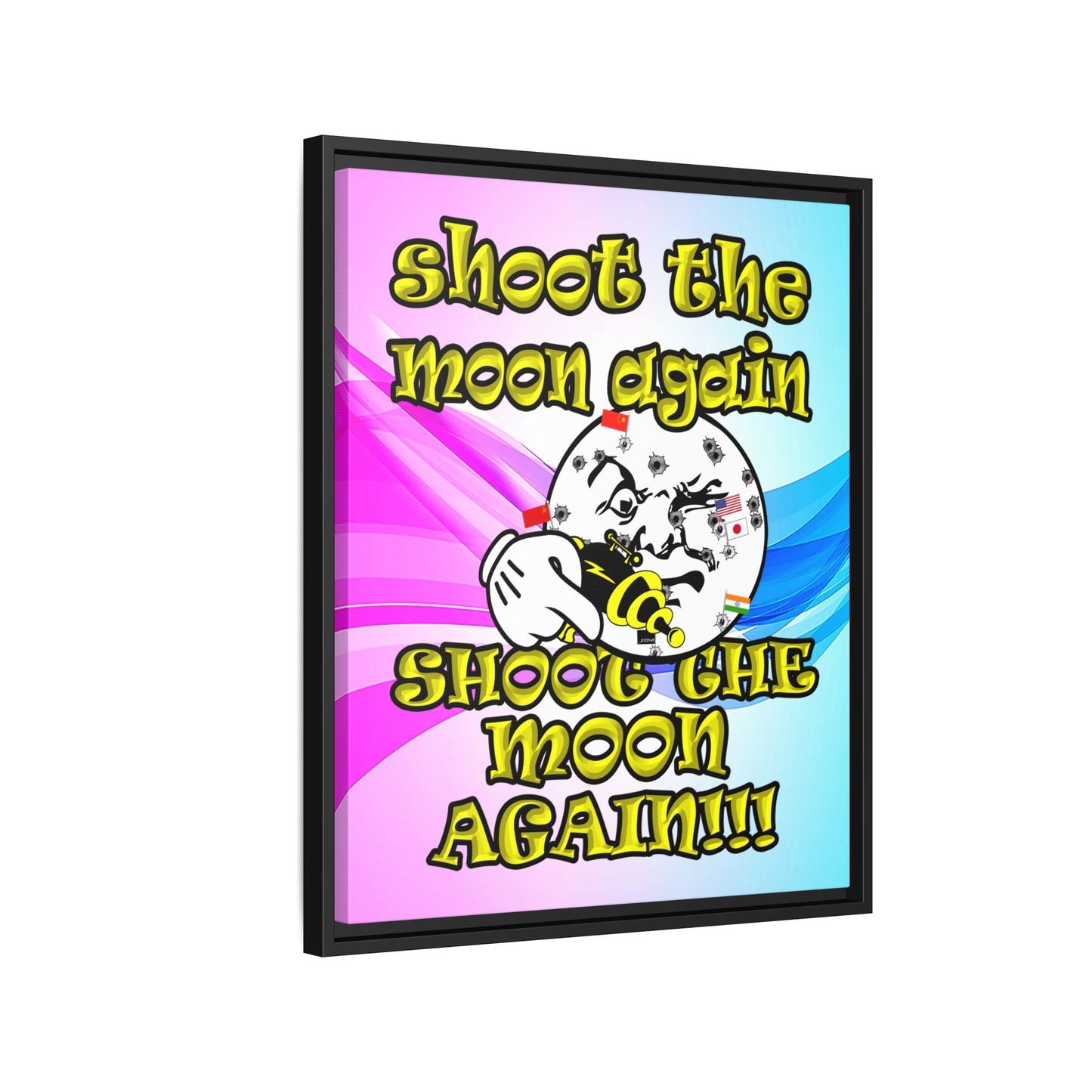 shoot the moon again - framed canvas art (light blue-pink wave)