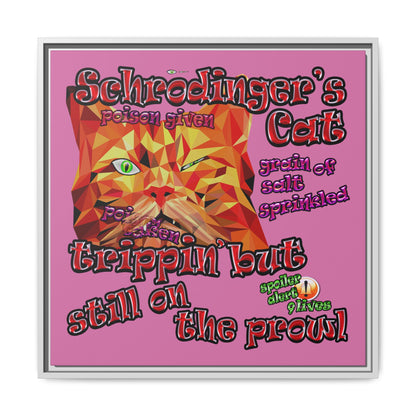 schrodinger's cat - framed canvas art (light pink)