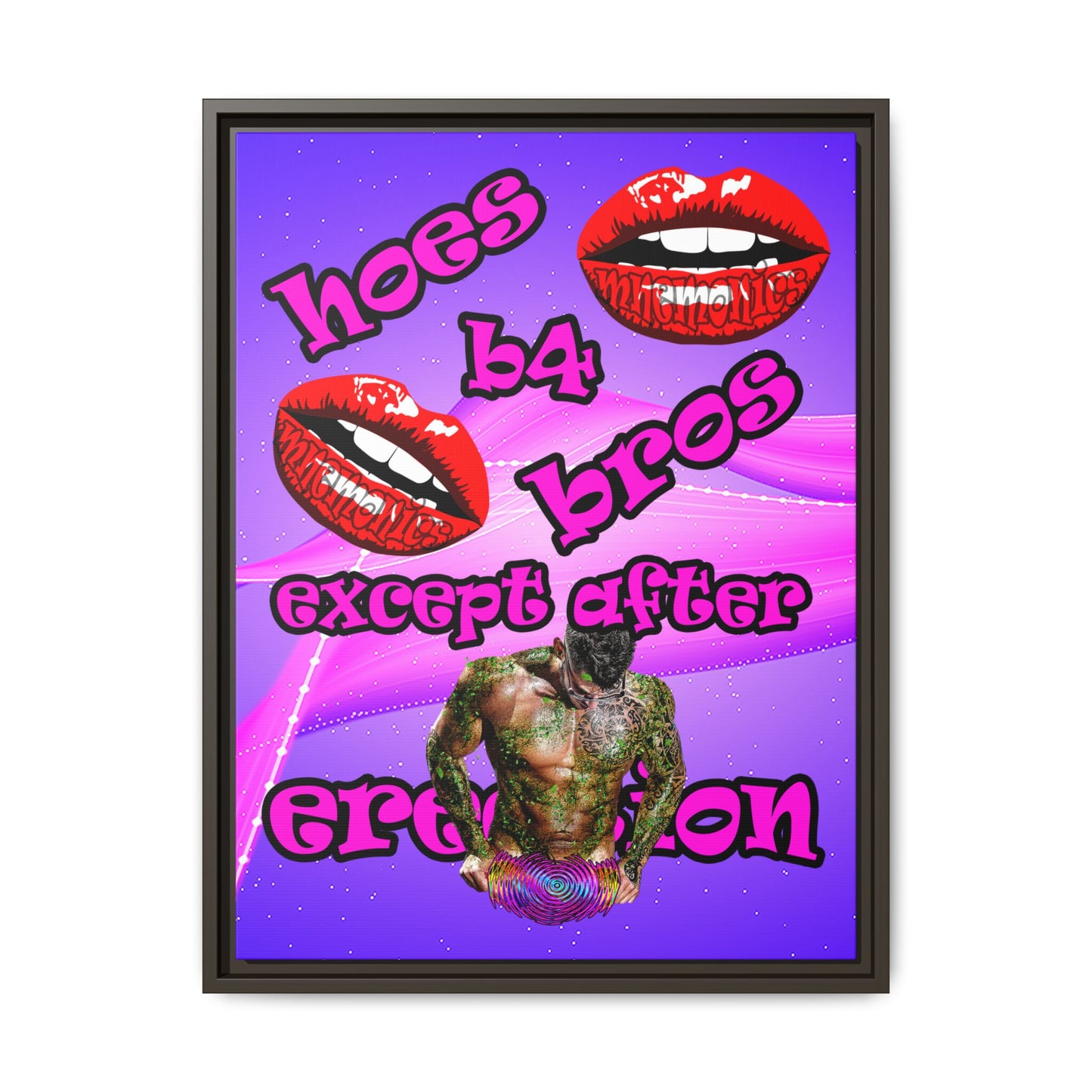 hoes b4 bros - framed canvas art (purple-pink wave)