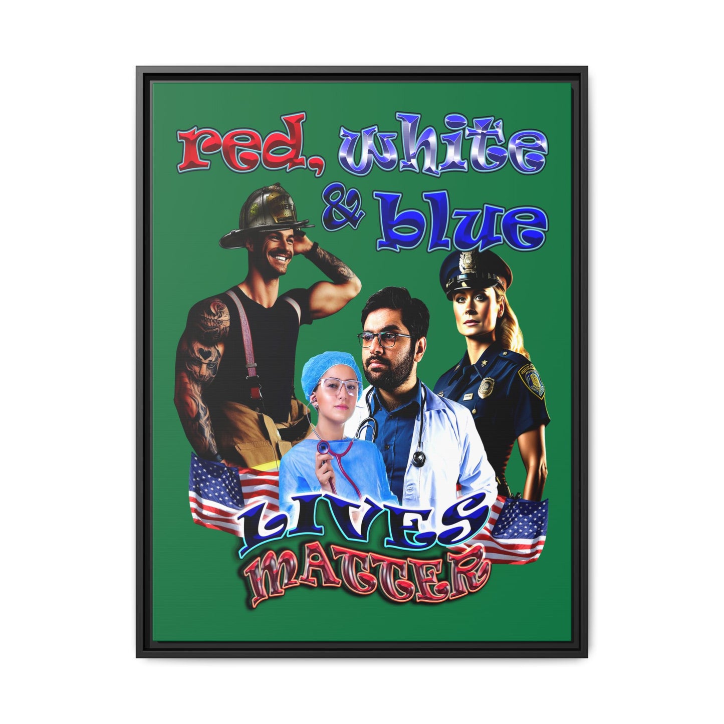 rw&b lives matter - framed canvas art (dark green)