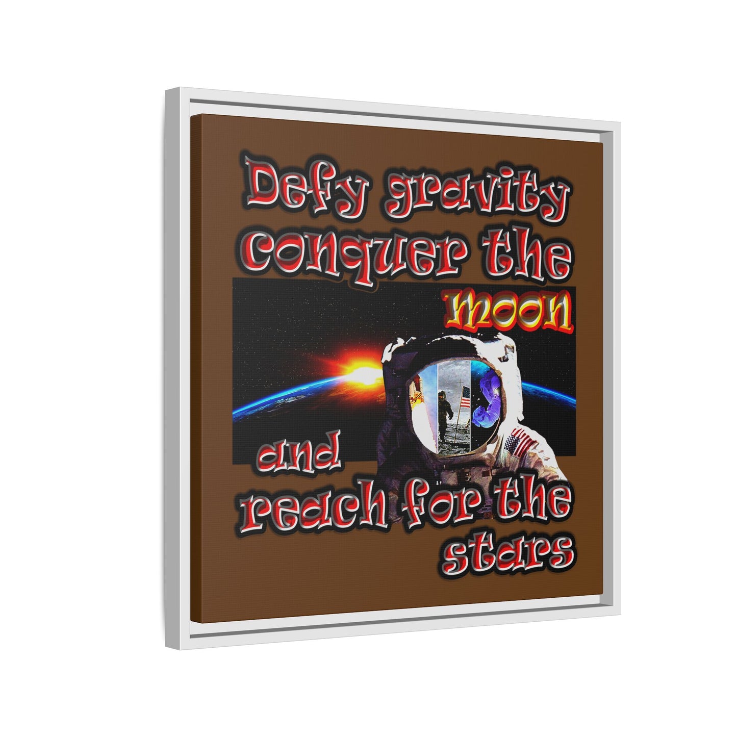 defy conquer reach - framed canvas art (brown)