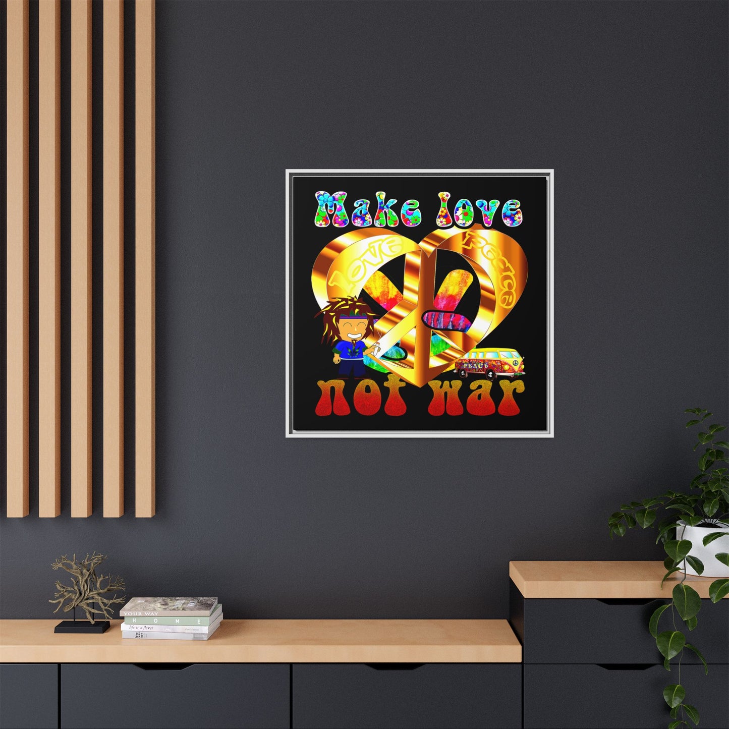 love peace - framed canvas art (black)