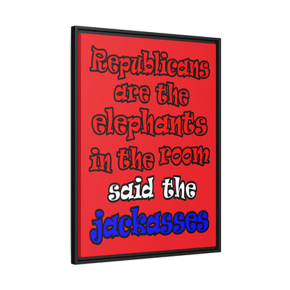 donkeys and elephants - framed canvas art (red)