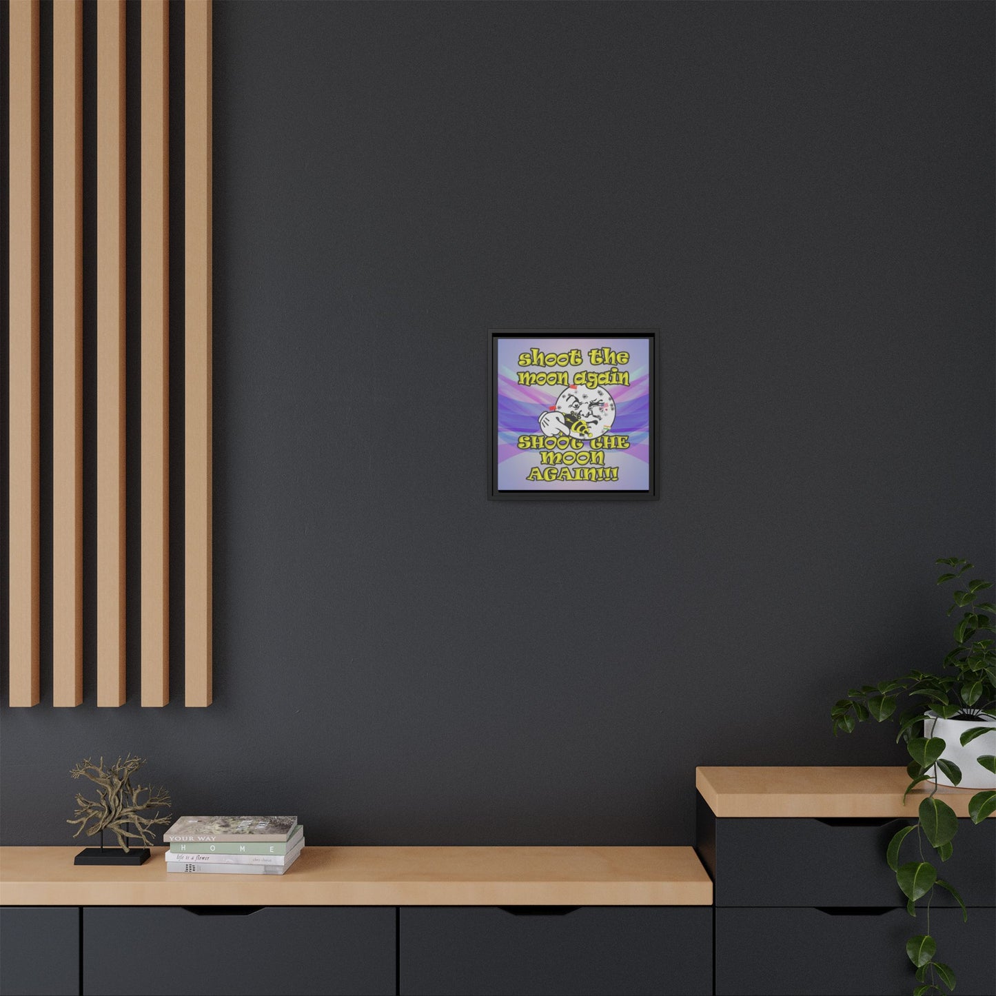 shoot the moon again - framed canvas art (light blue-pink wave)
