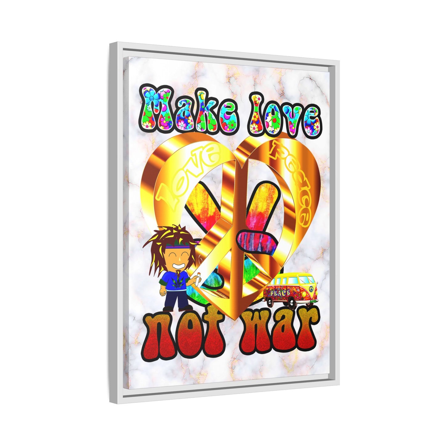 love peace - framed canvas art (white marble)