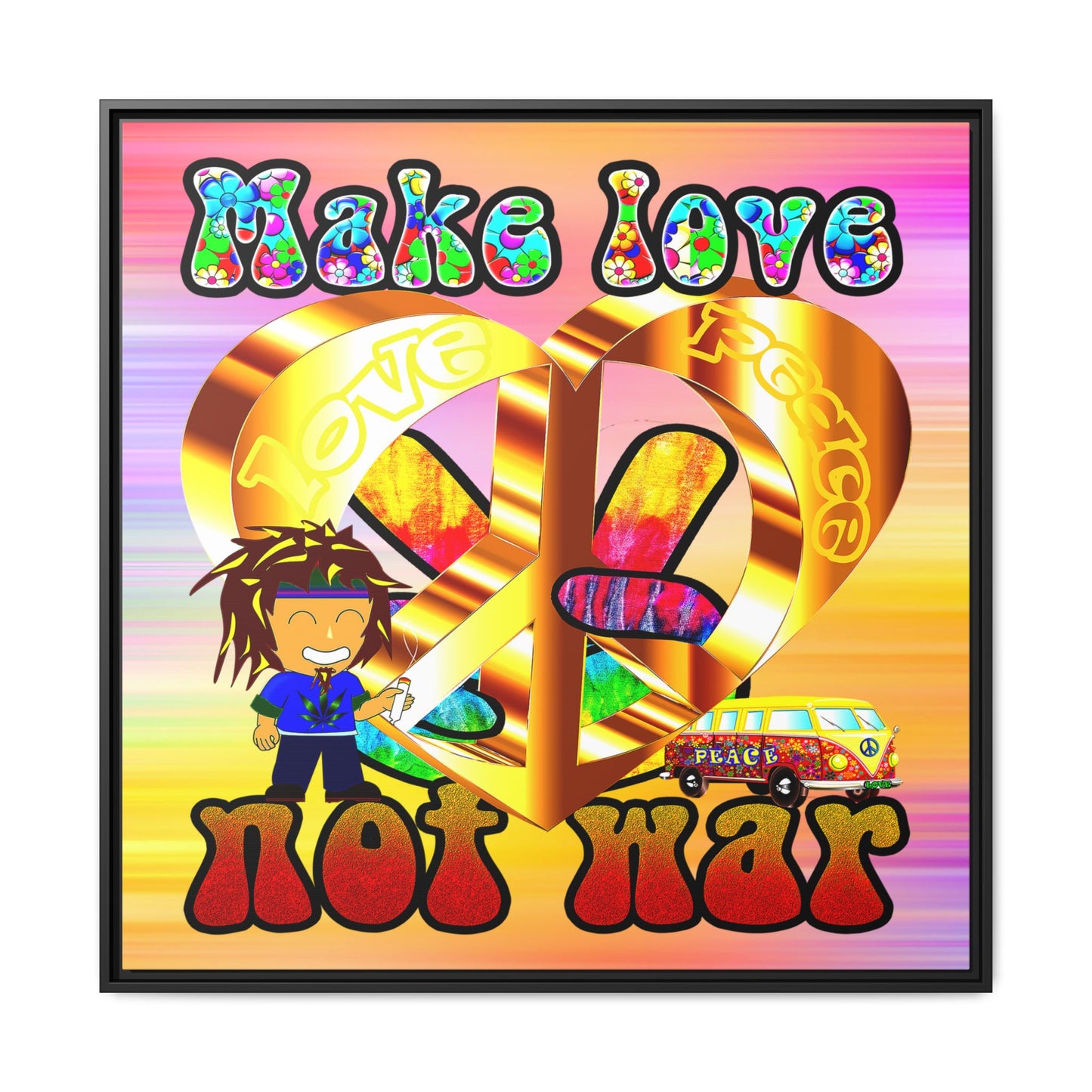 love peace - framed canvas art (color blur)