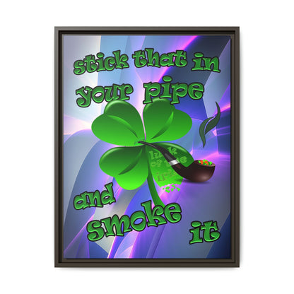 stick that in your pipe and smoke it - framed canvas art (grey-pink wave)