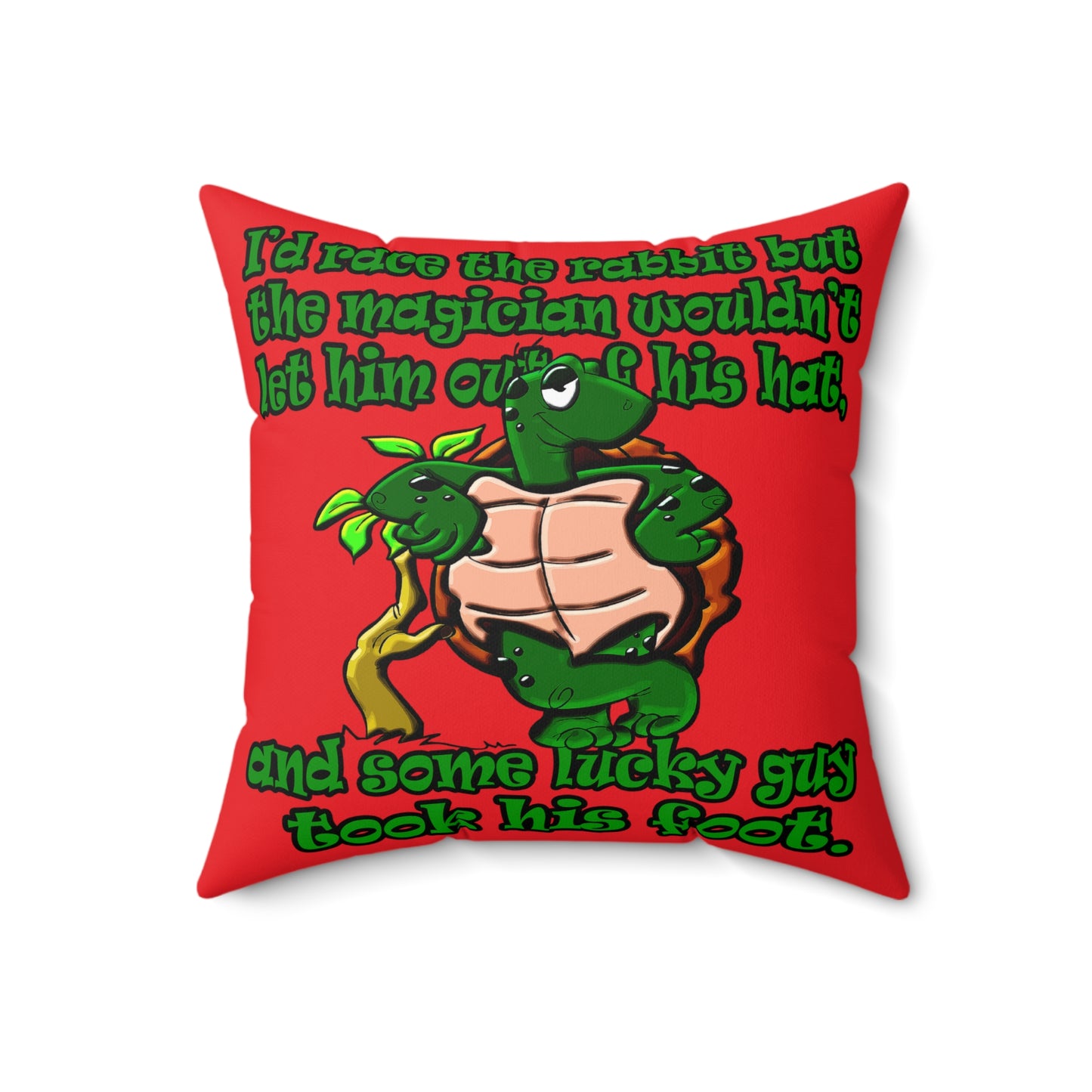 turtle race - Spun Polyester Square Pillow - (red)
