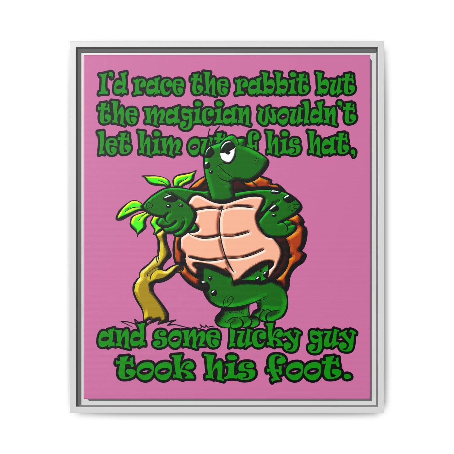 turtle race - framed canvas art (light pink)