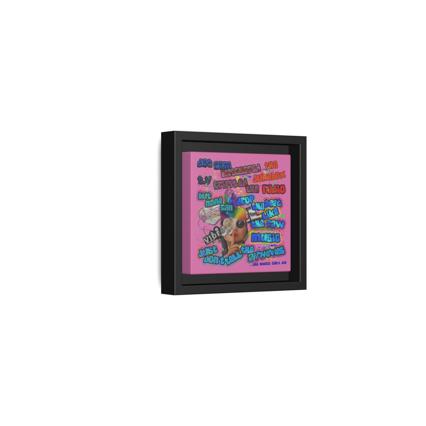 drop the beat - framed canvas art (light pink)