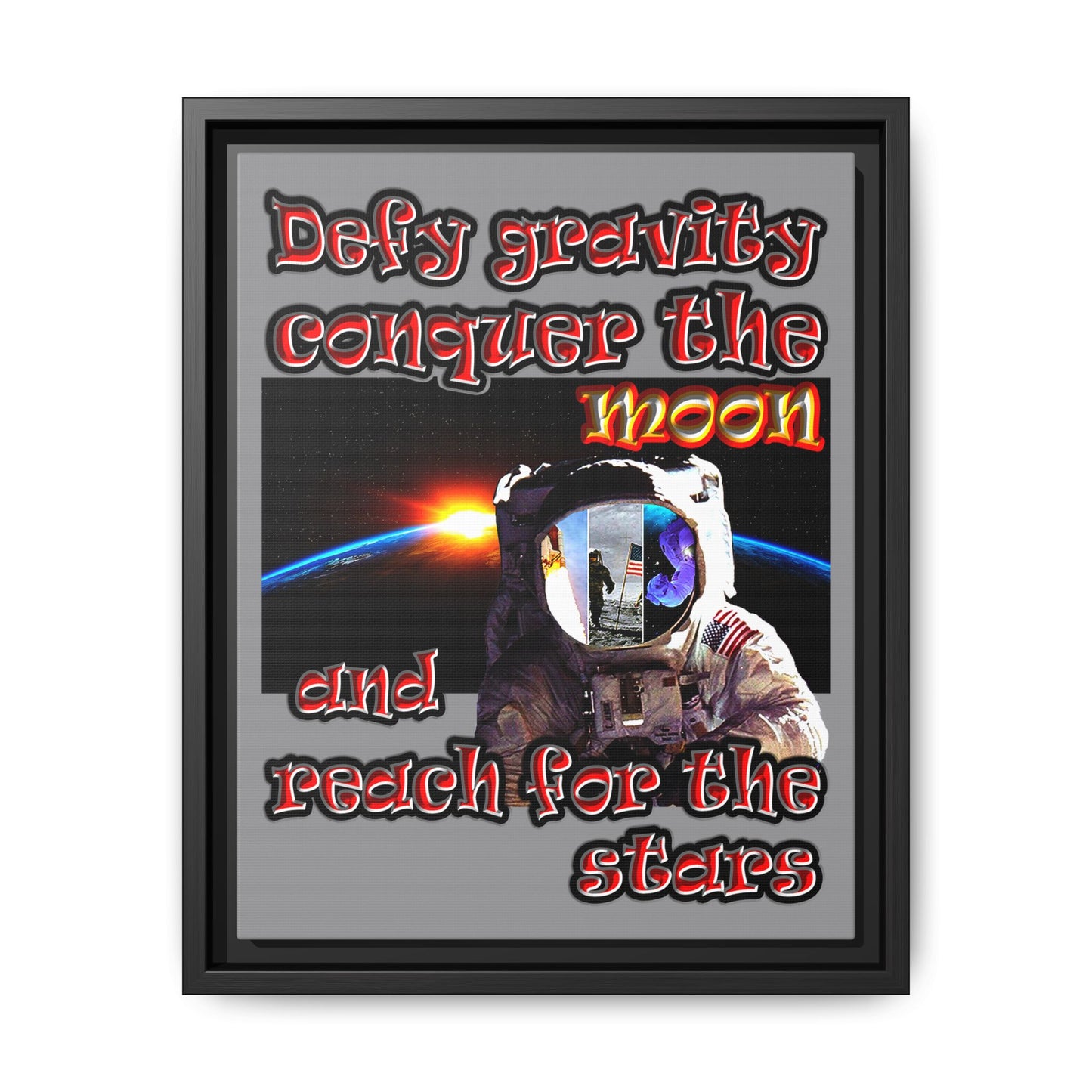 defy conquer reach - framed canvas art (grey)
