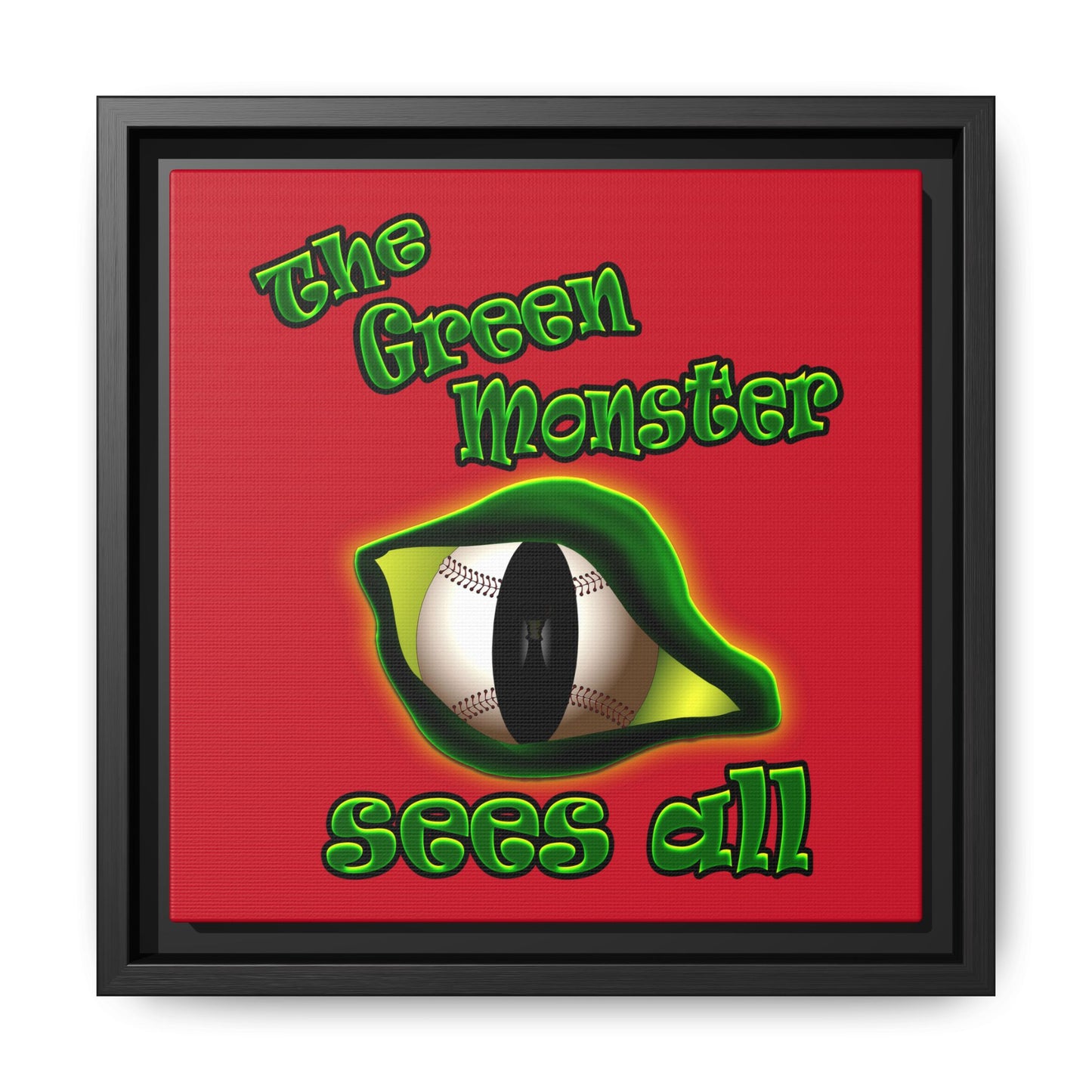 green monster - framed canvas art (dark red)