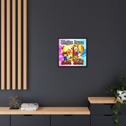 love peace - framed canvas art (light blue-pink wave)
