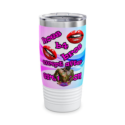 hoes b4 bros - Ringneck Tumbler, 20oz (light blue-pink wave)