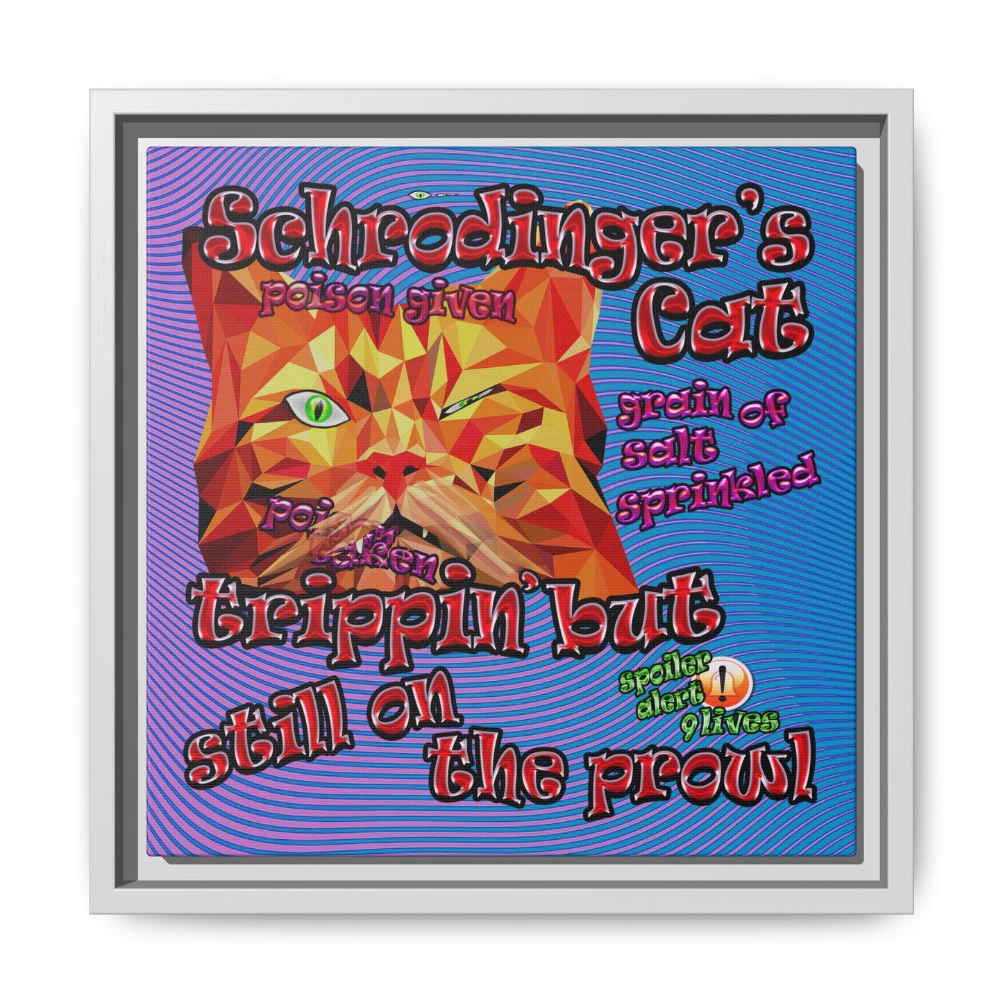 schrodinger's cat - framed canvas art (light blue-purple wave)