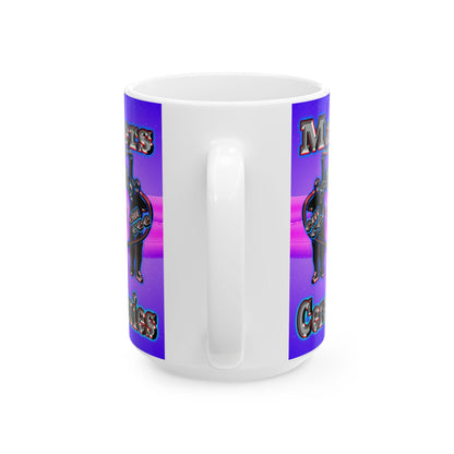 em cee squared - White Mug (purple-pink wave)