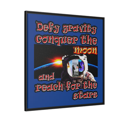 defy conquer reach - framed canvas art (dark blue)