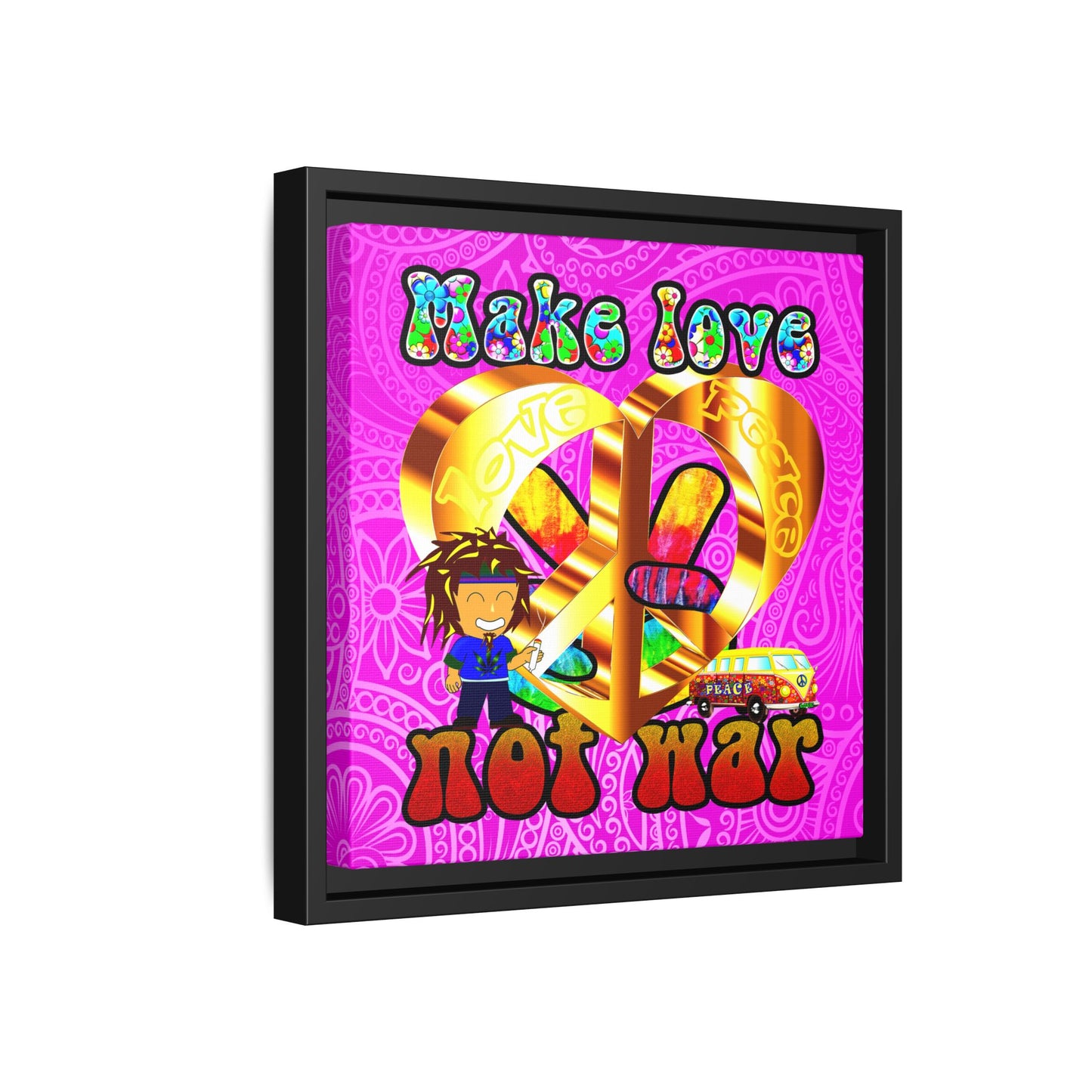 love peace - framed canvas art (pink swirl)
