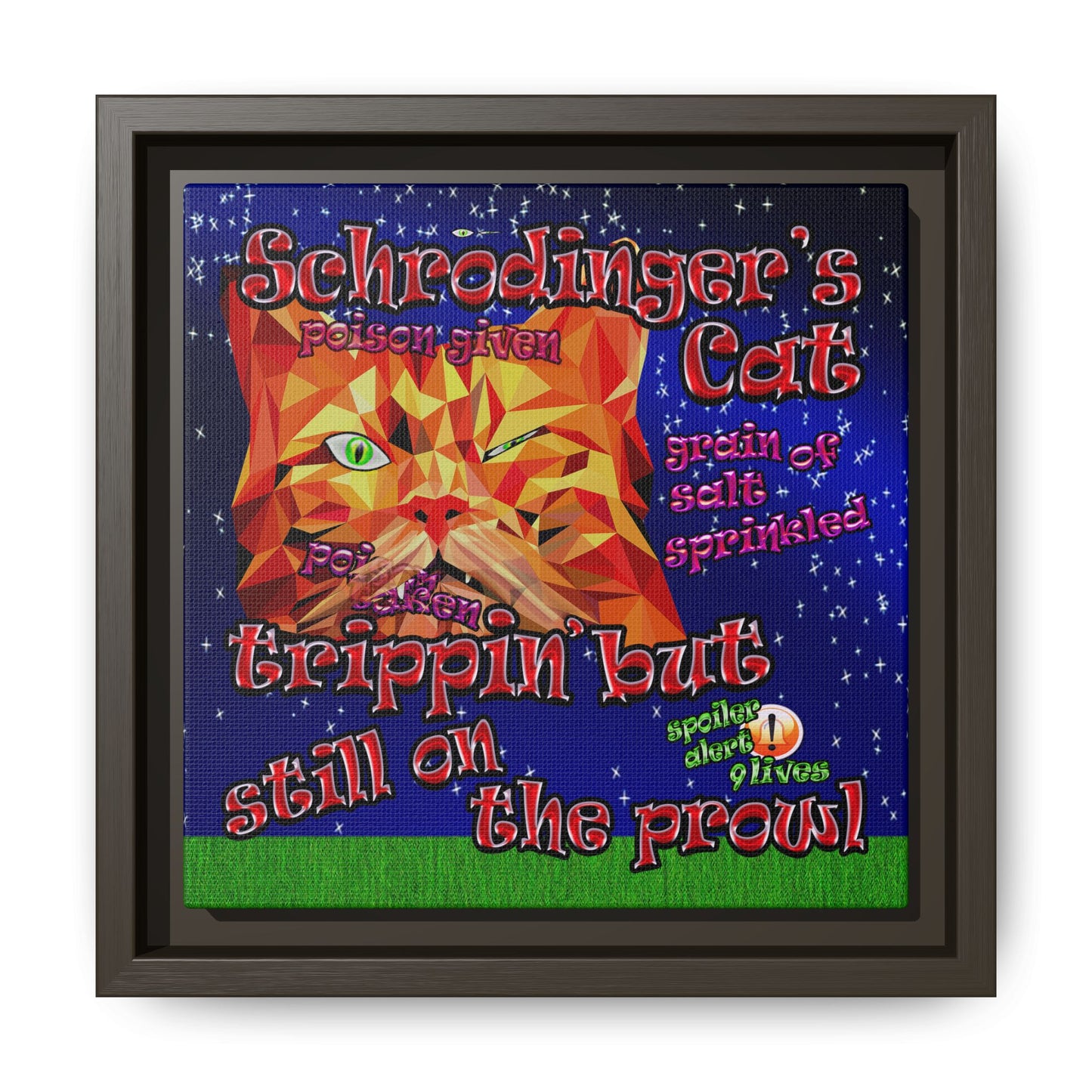schrodinger's cat - framed canvas art ('snoops' background)