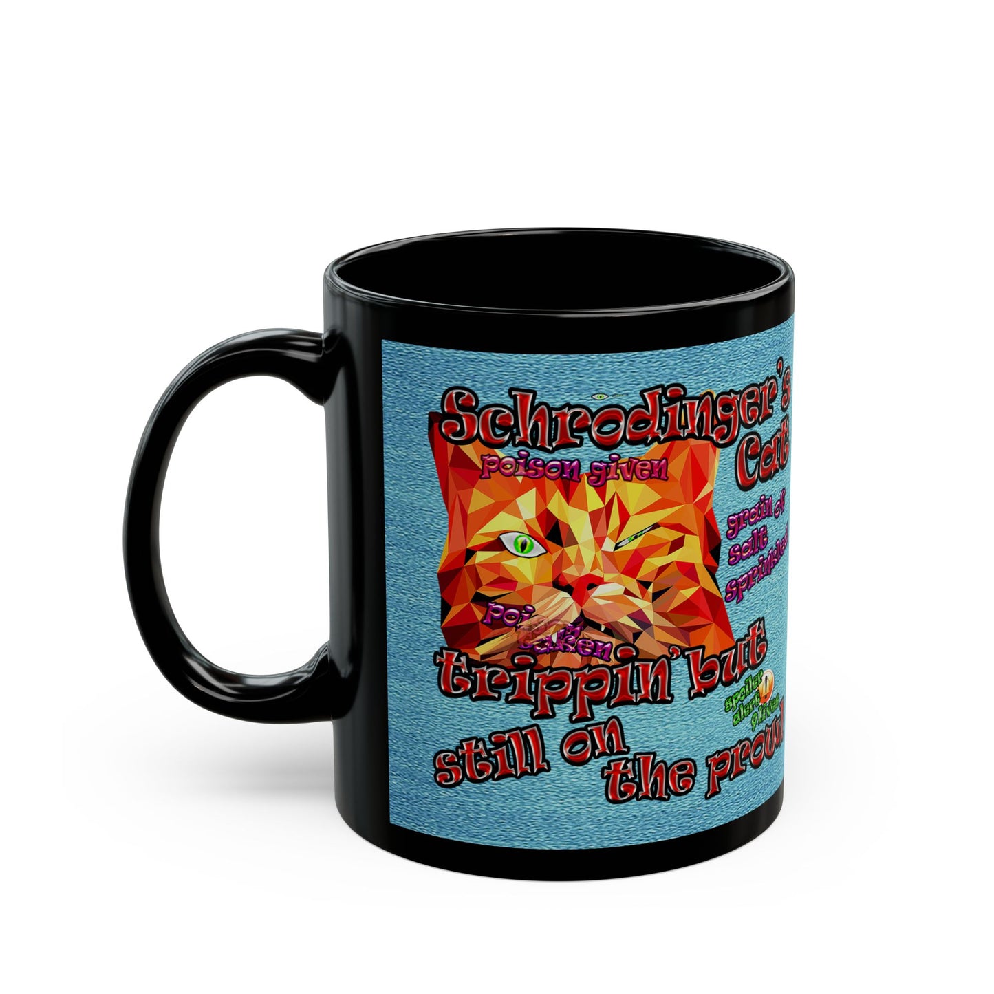 schrodinger's cat - Black Mug (faded blue)
