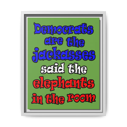 donkeys and elephants - framed canvas art (green)