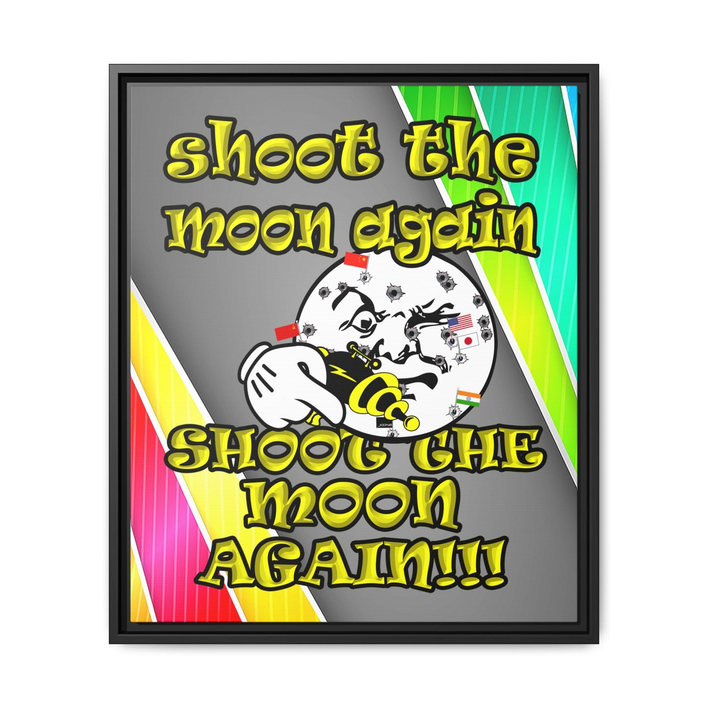 shoot the moon again - framed canvas art (rainbow split)