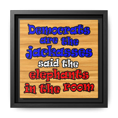 donkeys and elephants - framed canvas art (butterscotch wood finish)
