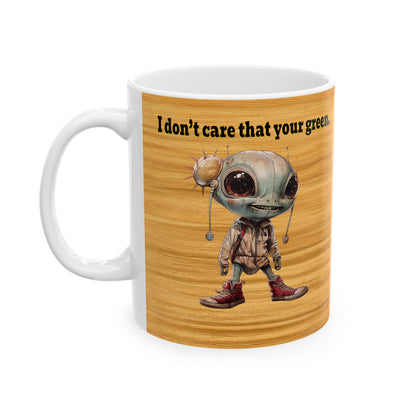 I don't care that your grey - White Mug (butterscotch wood finish)