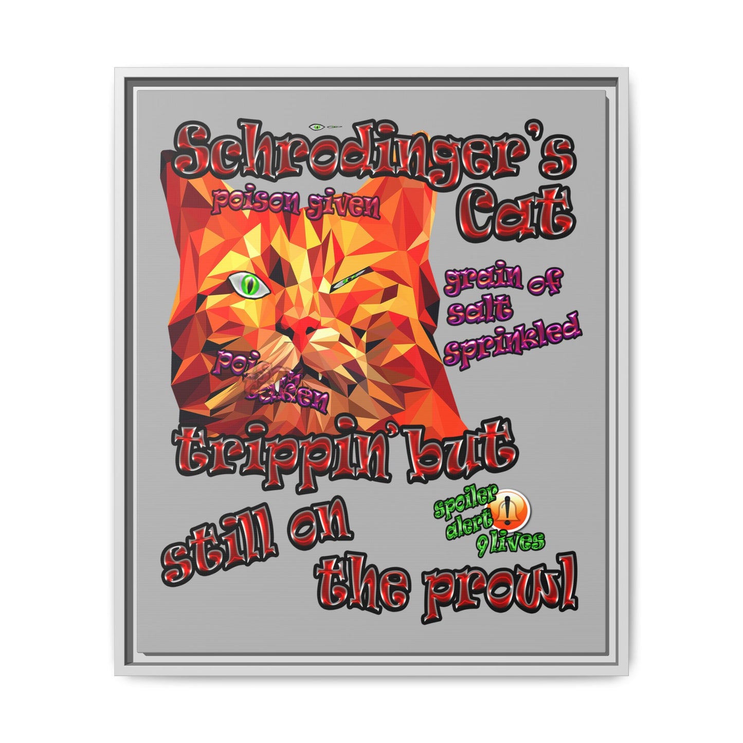 schrodinger's cat - framed canvas art (light grey)