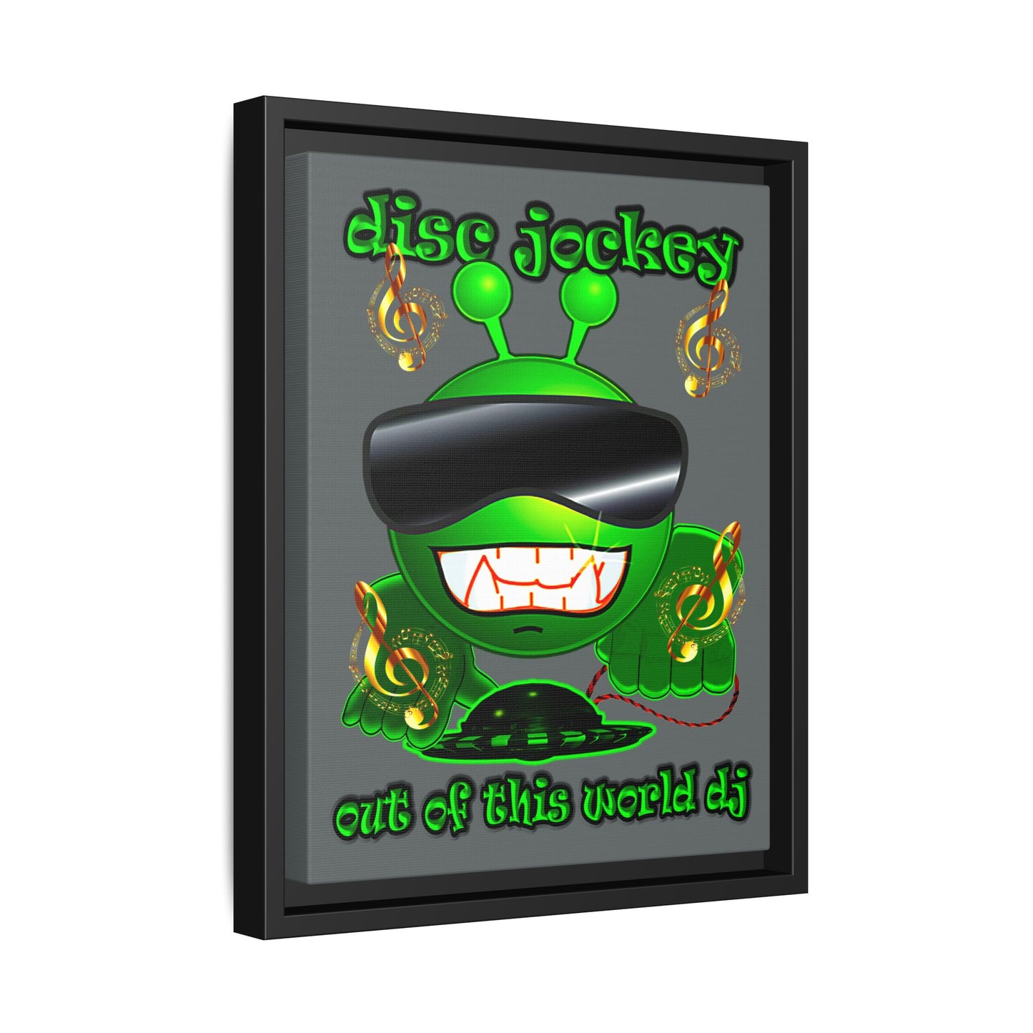 disc jockey - framed canvas art (dark grey)