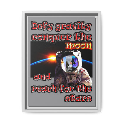 defy conquer reach - framed canvas art (grey)