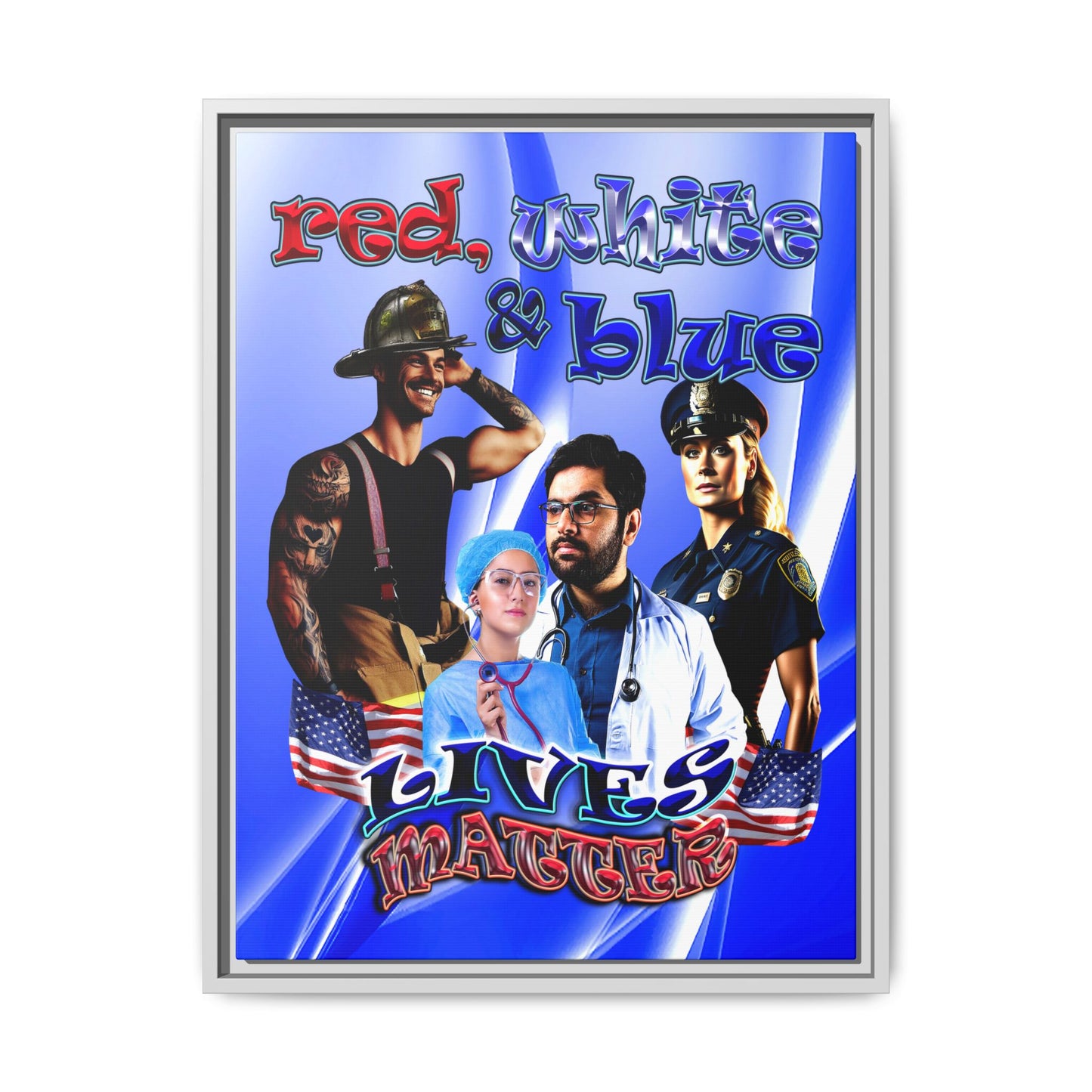 rw&b lives matter - framed canvas art (blue-white wave)