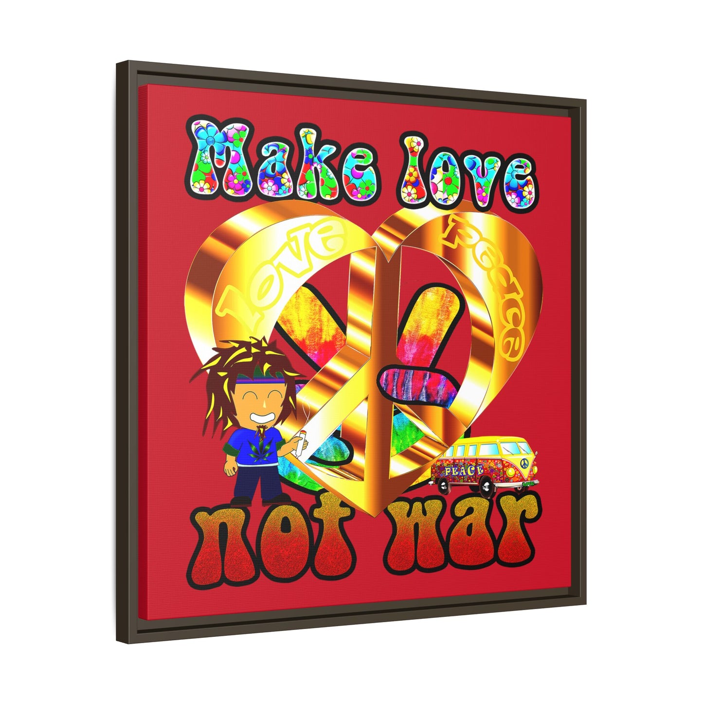 love peace - framed canvas art (dark red)
